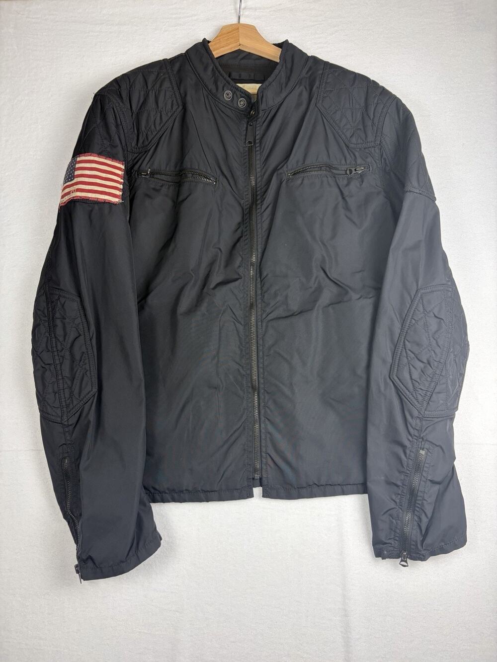 Denim & Supply Ralph Lauren Jacket Men’s XL Black Nylon Moto Biker USA Flag